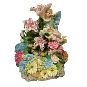 Whimsical Musical Fairy & Flower Garden 8" Resin Figurine Music Box